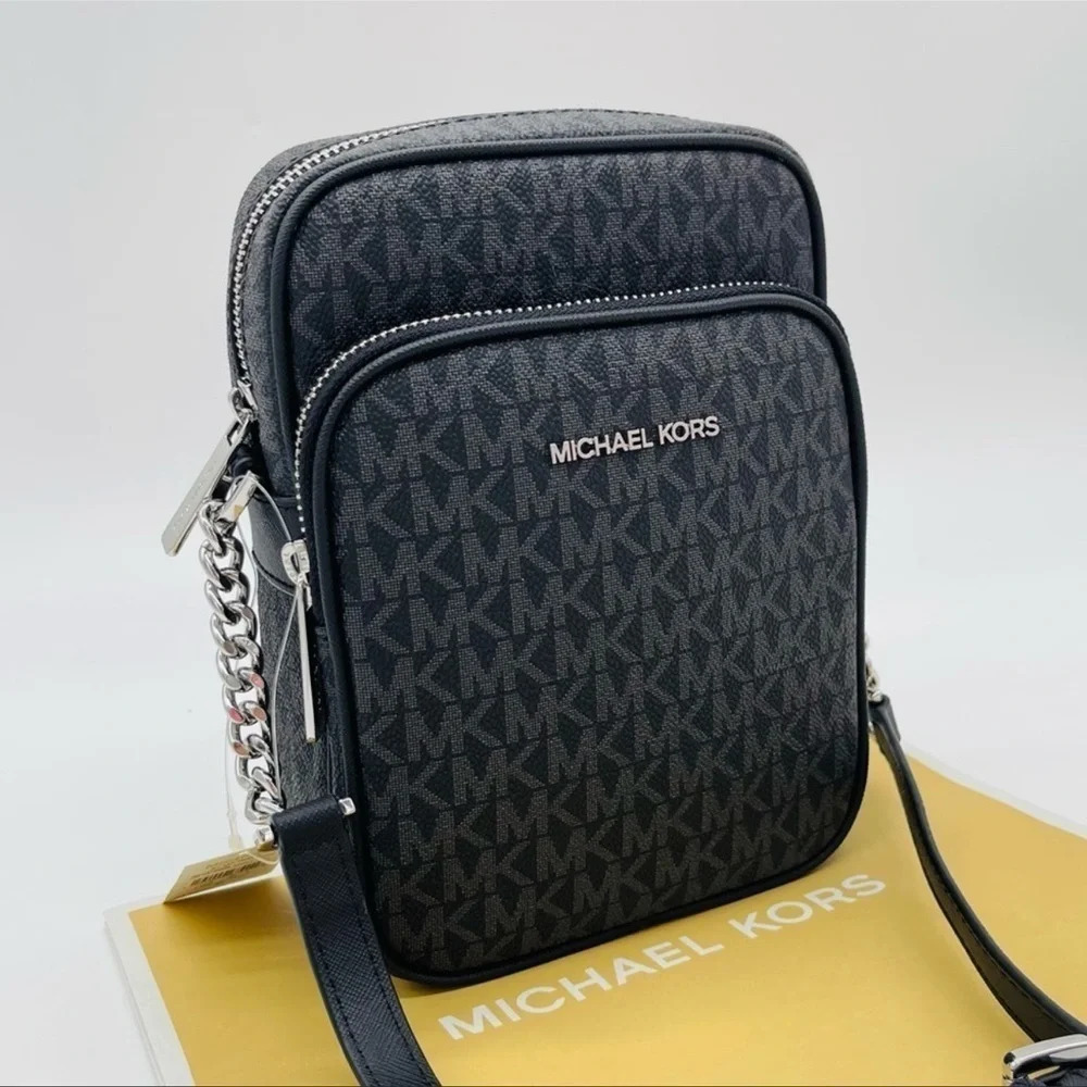Michael Kors Medium NS Chain Xbody Bag Black Leather - Picture 1 of 11